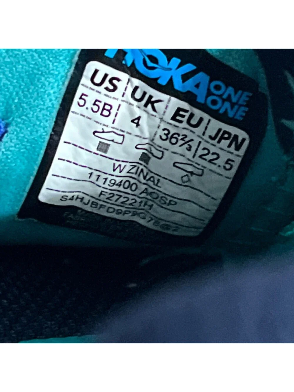 Hoka One One Zinal Women's Size 5.5 Running Shoes Blue Outdoor Vibram Sneakers